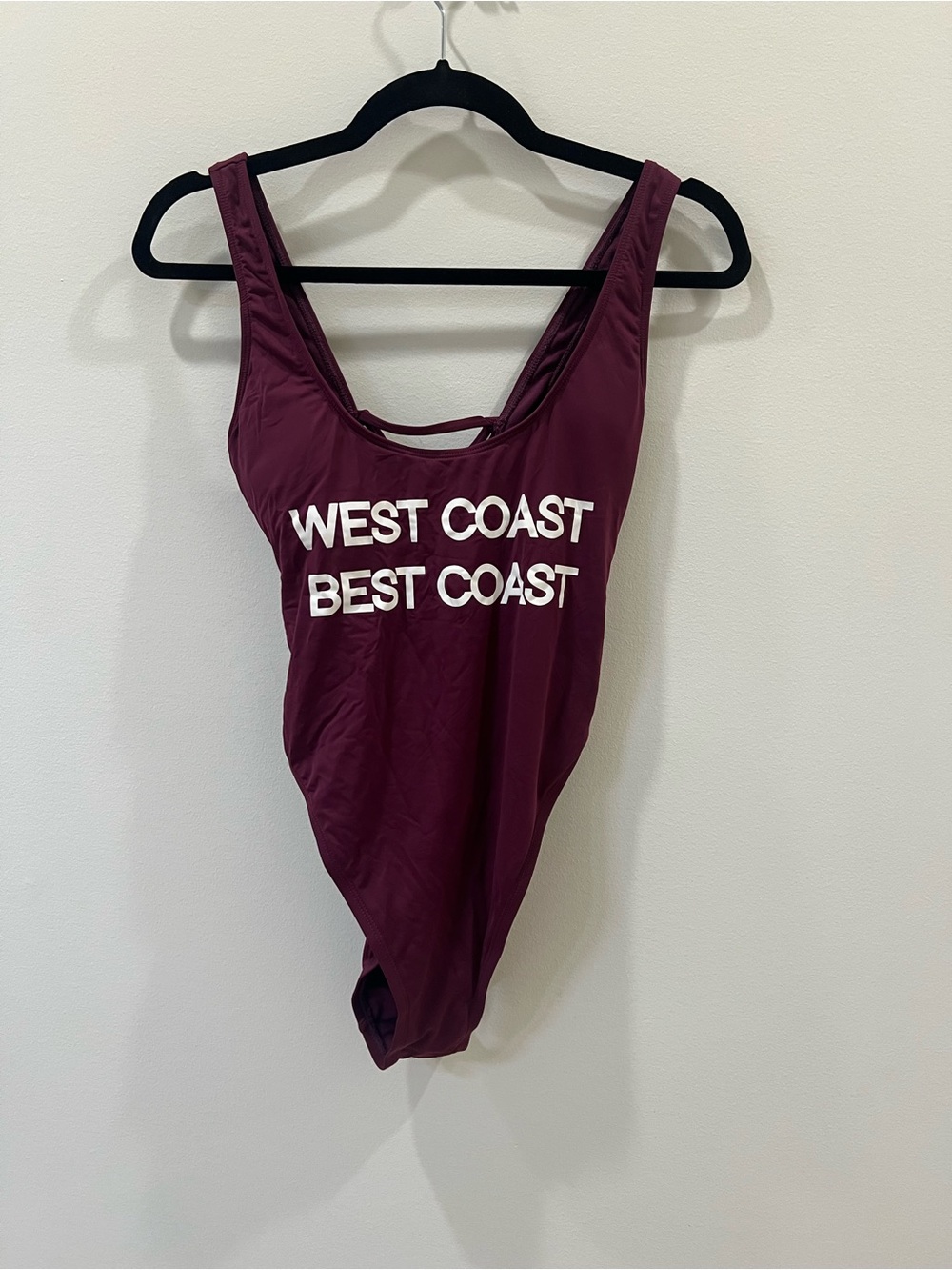 The Bikini Lab Burgundy One-Piece Swimsuit with White Text